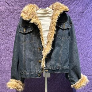 Denim Jacket with Faux Fur Trim